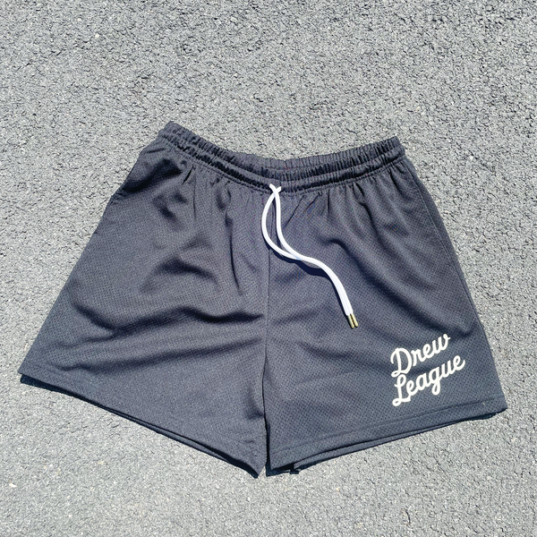 Drew League Script Logo Mesh Shorts Black